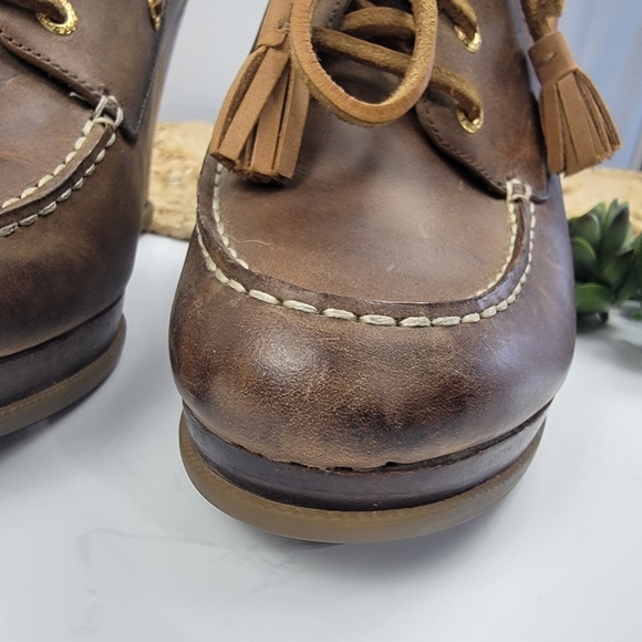 Sperry Top-Sider Seabourn Distressed Brown Oiled Leather Lace-up Wedge Size 9.5 - Picture 9 of 13